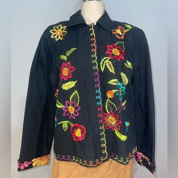 Hearts of Palm Made in India Embroidered Floral Heavy Cotton Blazer Jacket 10 - Picture 1 of 7